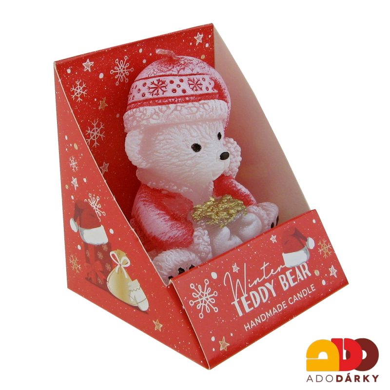 Svíčka medvídek v krabičce s dárečky 8,5 cm