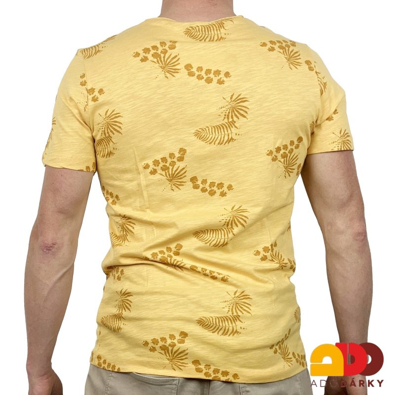 Pánské triko žluté s listy a kapsičkou