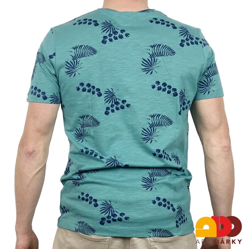Pánské triko zelené s listy a kapsičkou