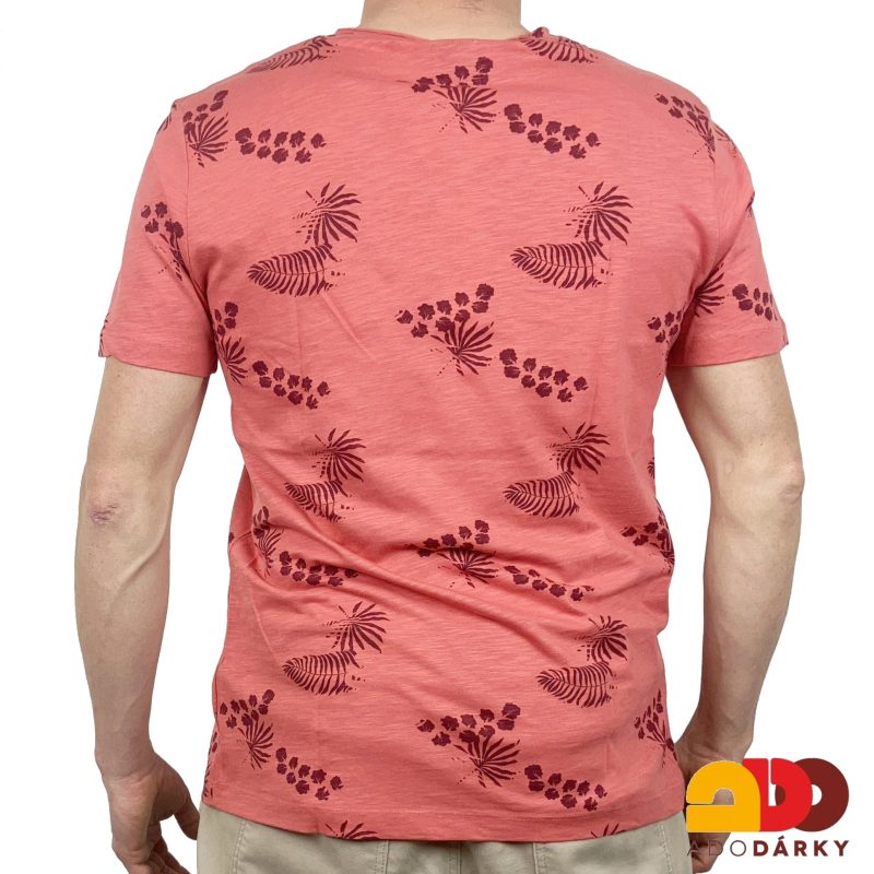 Pánské triko červené s listy a kapsičkou