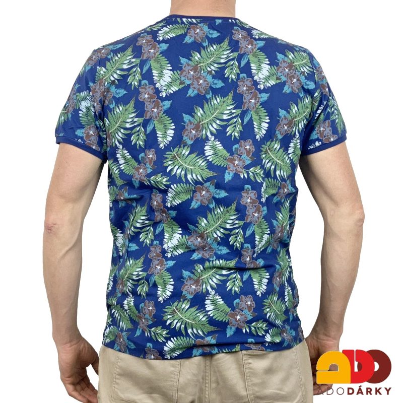 Pánské triko modré s listy