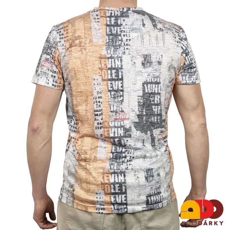 Pánské triko oranžovo šedé s nápisy