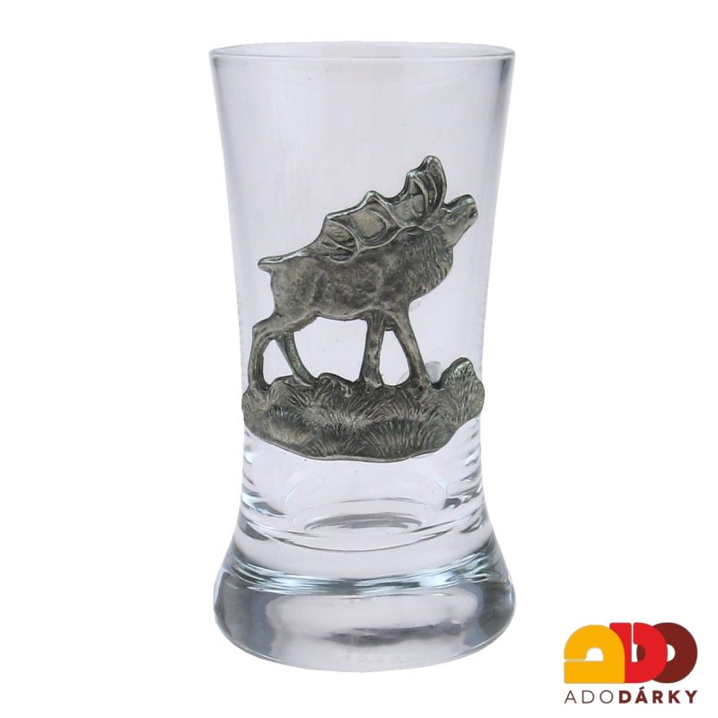 Sada lahve a šesti odlivek s cínovými dekoracemi jelena