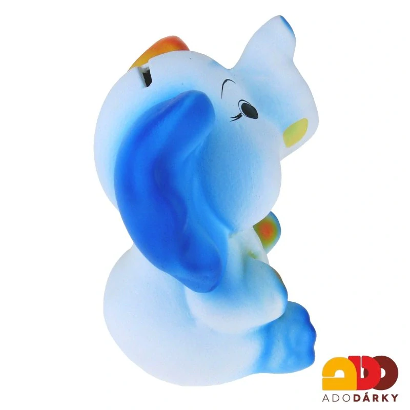 Pokladnička slon střední modro-bílo-oranžový 26 cm