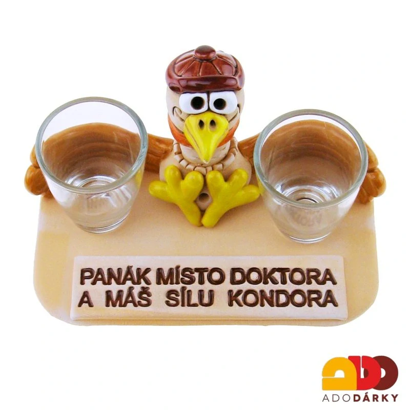 Kondor se štamprlemi a nápisem s rezavou čepičkou