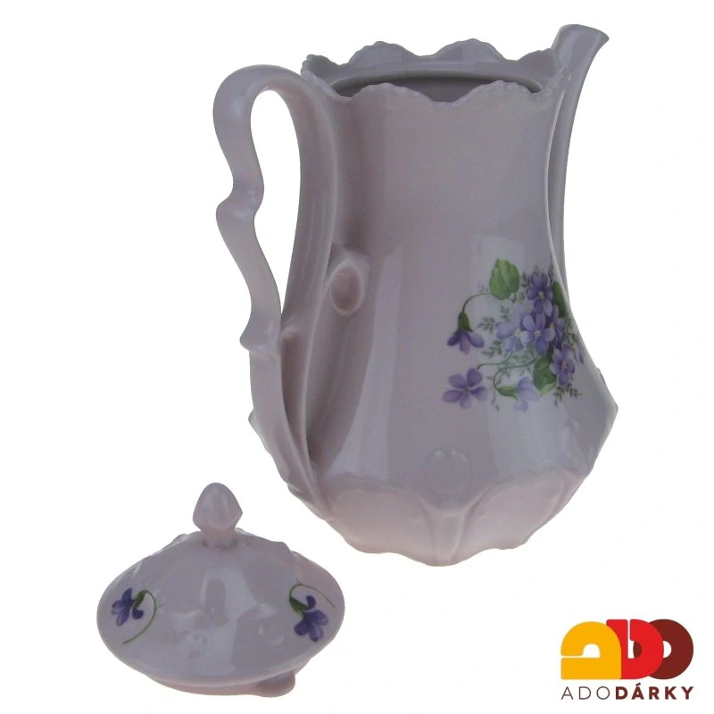 Konvice růžový porcelán fialky 1,35l