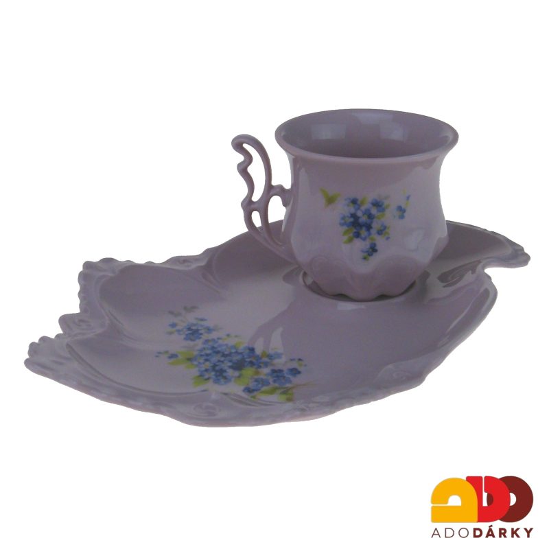 Snídaňová sada 2 hrnků s podšálkem růžový porcelán pomněnky 120 ml