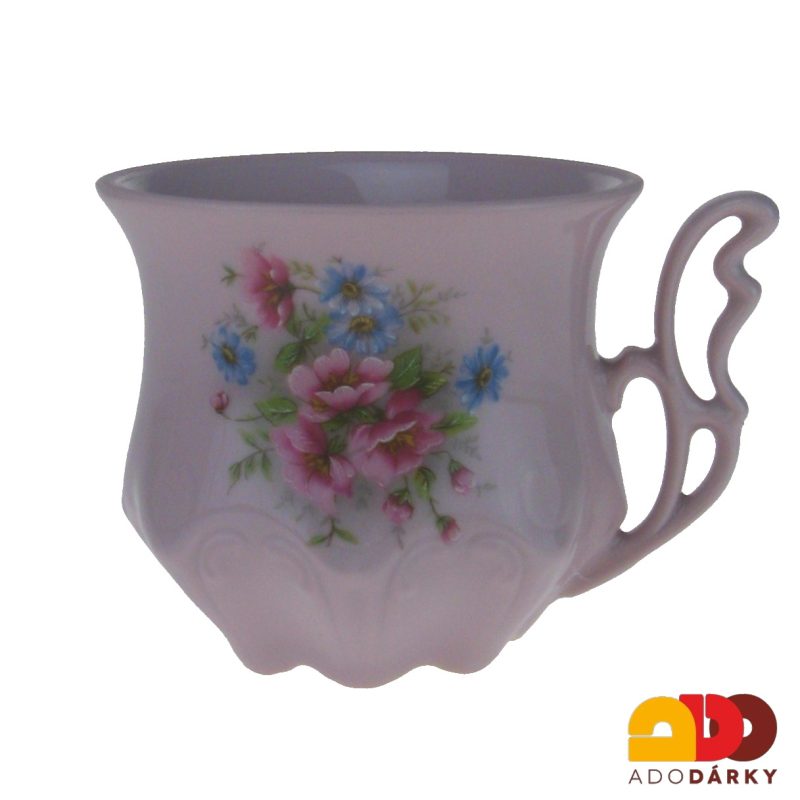 Snídaňová sada 2 hrnků s podšálkem růžový porcelán gladys - drobné květy 120 ml