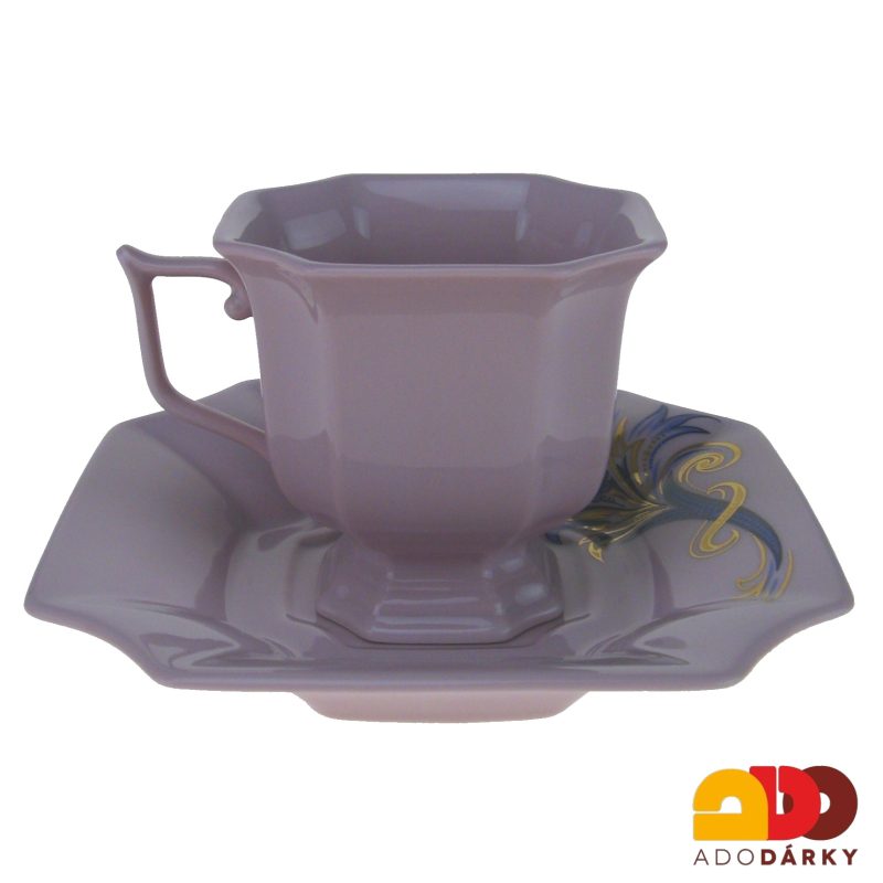 Sada kávových šálků s podšálky růžový porcelán modrý roh hojnosti 120 ml
