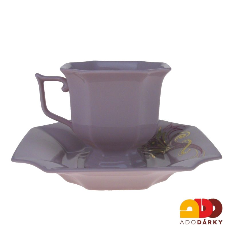 Sada kávových šálků s podšálky růžový porcelán červený roh hojnosti 120 ml