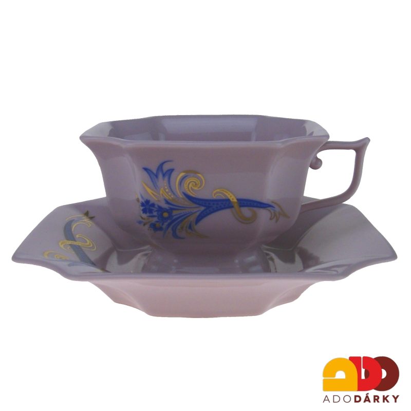 Sada čajových šálků s podšálky růžový porcelán modrý roh hojnosti 150 ml