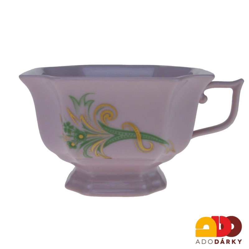 Sada čajových šálků s podšálky růžový porcelán zelený roh hojnosti 150 ml