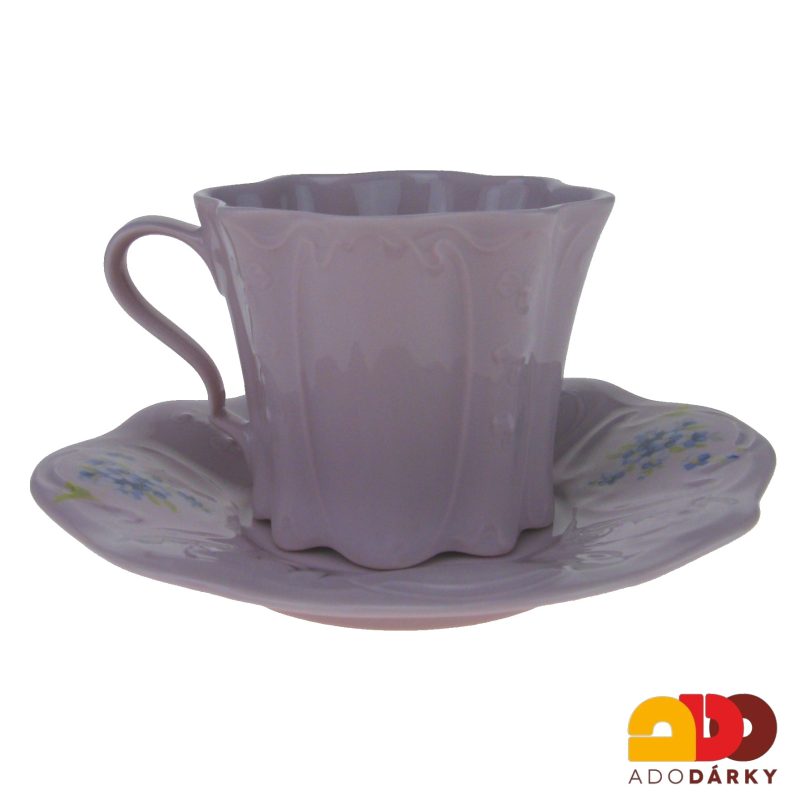Sada šálků s podšálky růžový porcelán - pomněnky 0,12 l