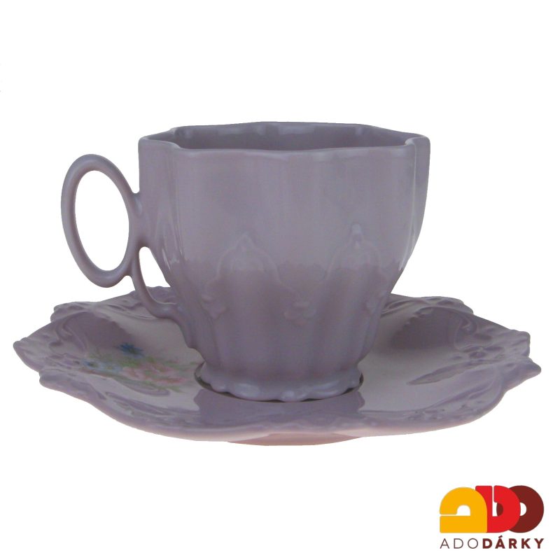Sada šálků s podšálky růžový porcelán - gladys - drobné květy 200 ml