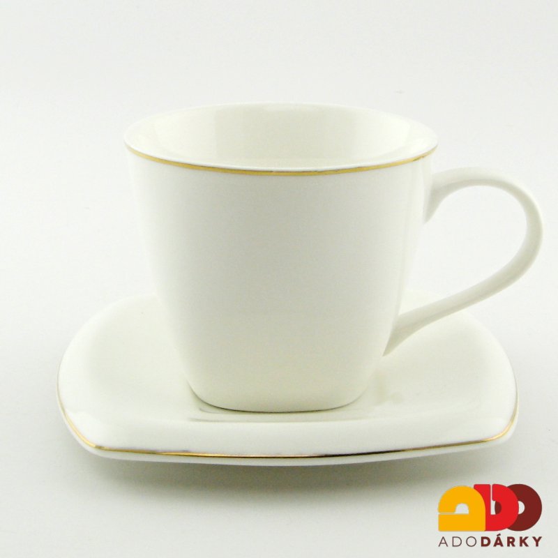 Souprava dvou šálků s podšálky se zlatým okrajem - var. 1