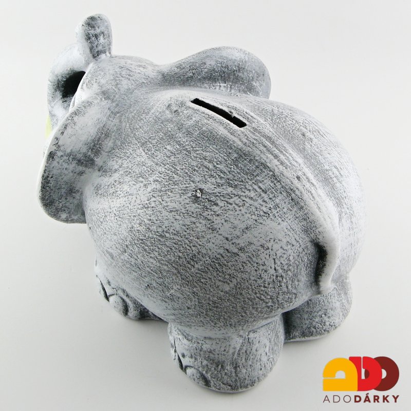 Pokladnička slon s chobotem šedý 30 cm