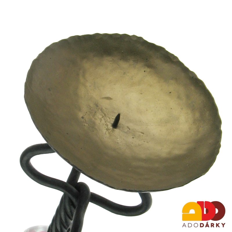 Ručně kovaný svícen se skleněným kamenem 85 cm