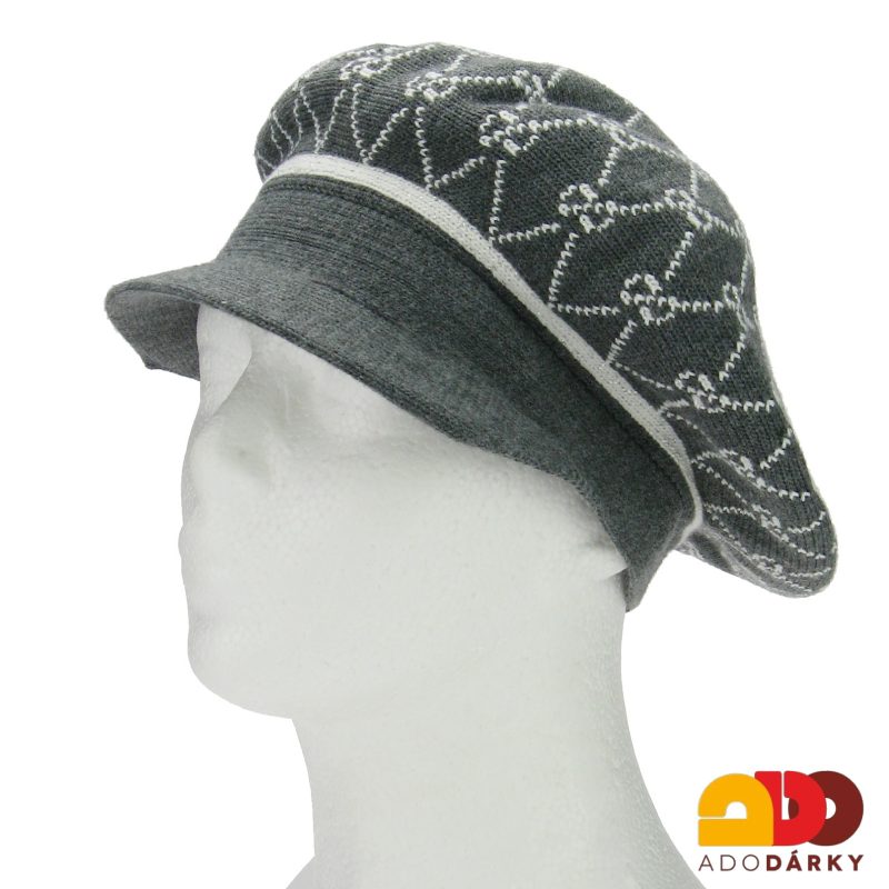 Pletená čepice s kšiltem vzorovaná šedá