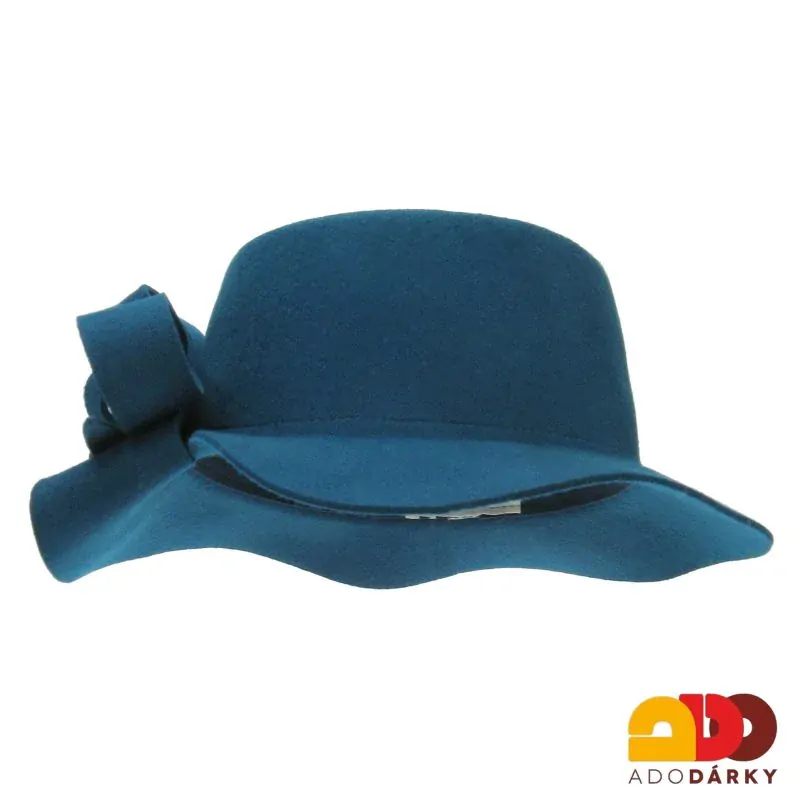 Petrolejový plstěný klobouk s mašlí