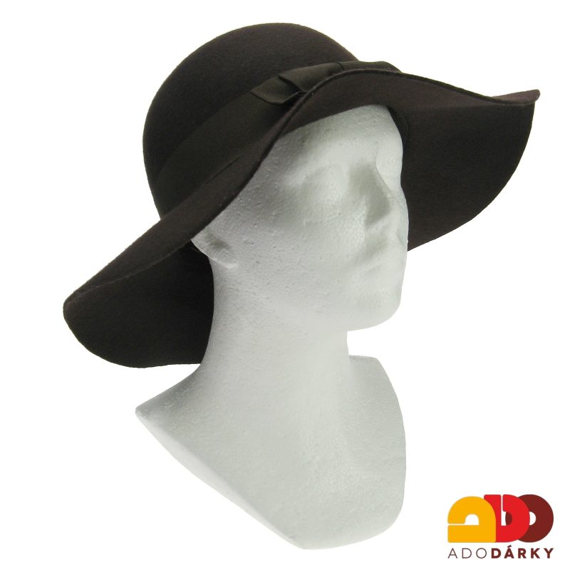 Tmavě hnědý plstěný klobouk s mašlí