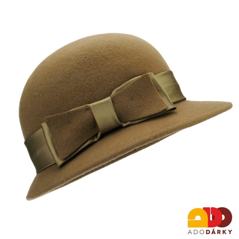 Kávový plstěný klobouk s mašlí