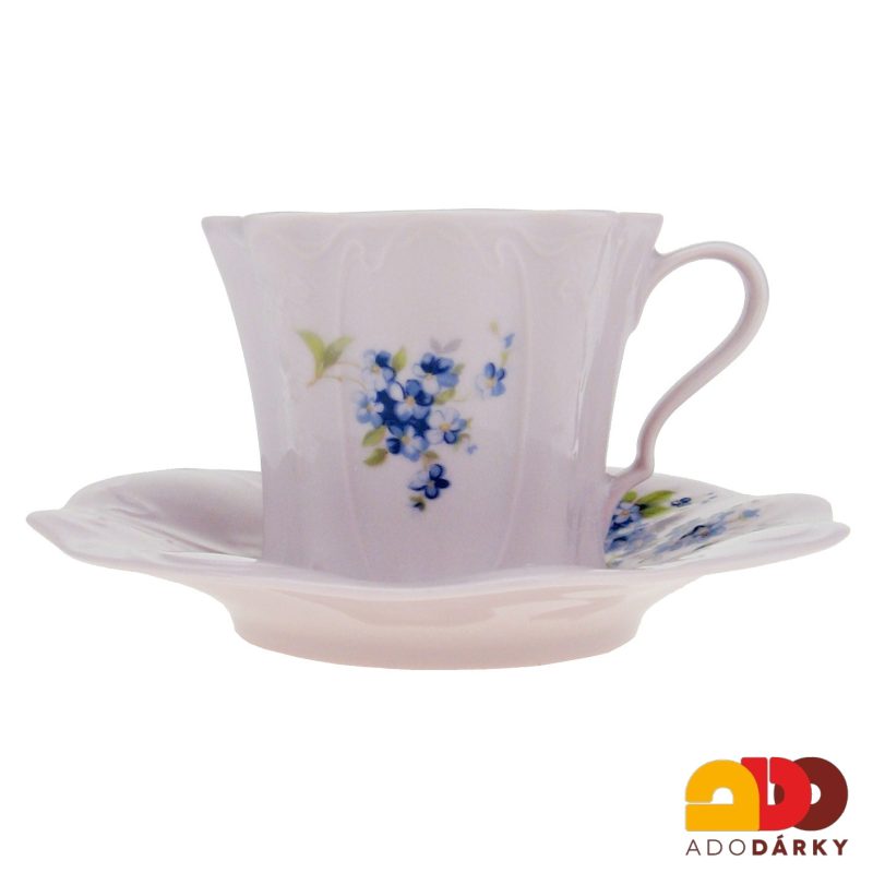 Sada šálků s podšálky růžový porcelán - pomněnky 0,15 l