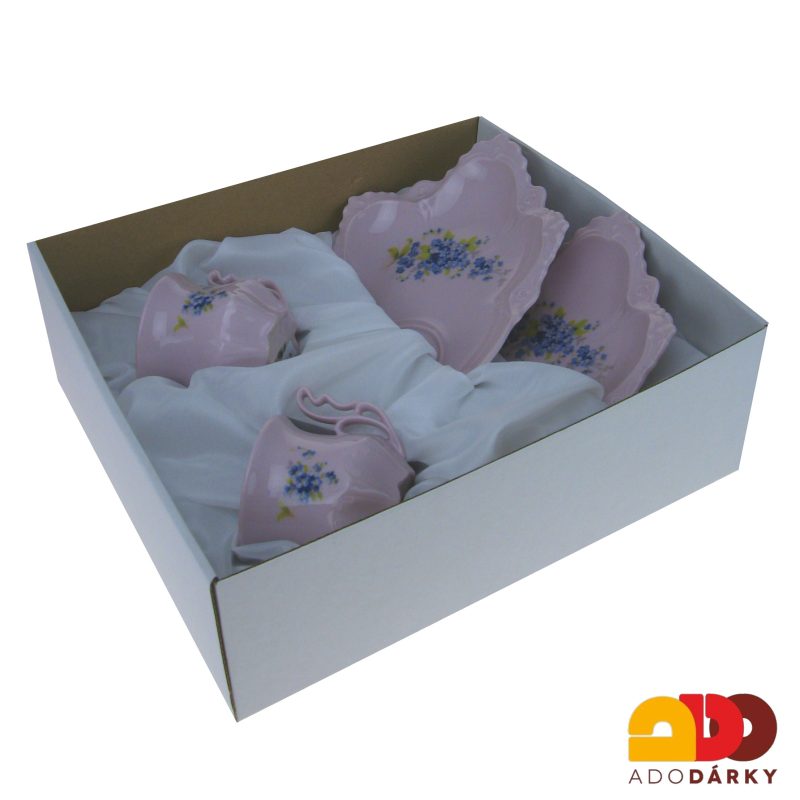Snídaňová sada 2 hrnků s podšálkem růžový porcelán pomněnky 120 ml