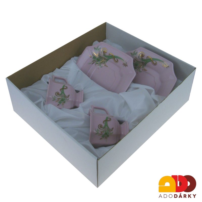 Snídaňová sada 2 hrnků s podšálkem růžový porcelán gladys - drobné květy 120 ml