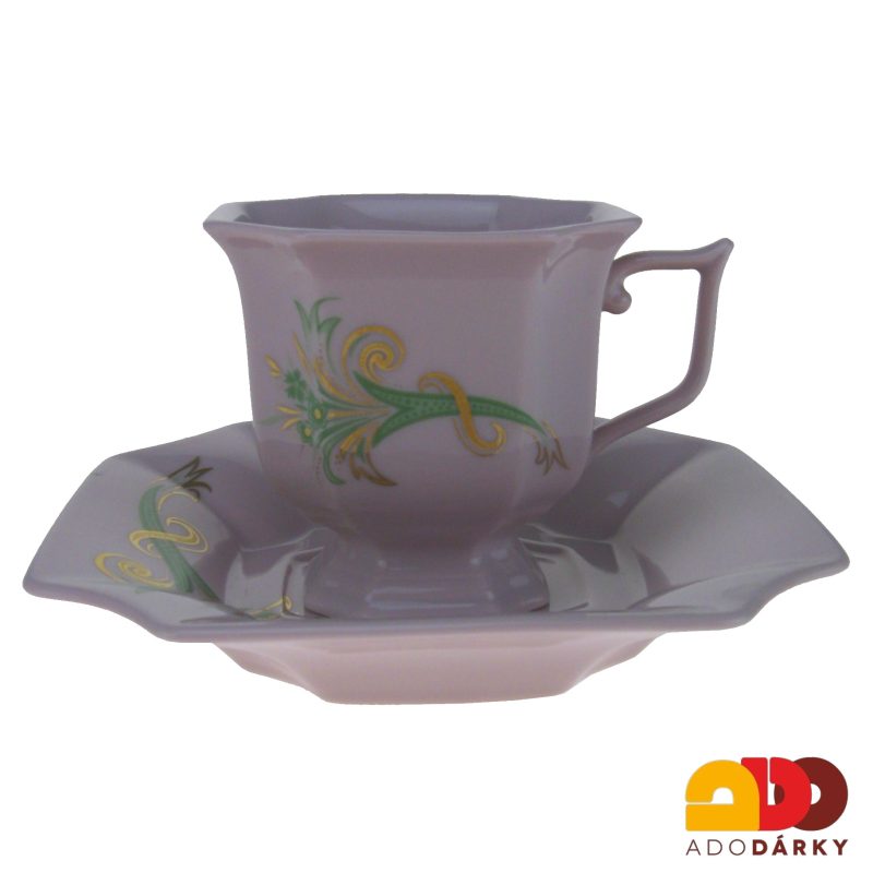 Sada kávových šálků s podšálky růžový porcelán zelený roh hojnosti 120 ml