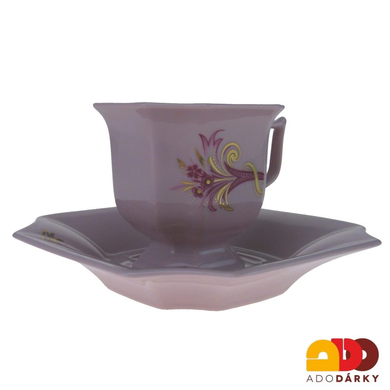 Sada kávových šálků s podšálky růžový porcelán červený roh hojnosti 120 ml