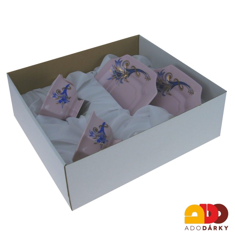 Sada čajových šálků s podšálky růžový porcelán modrý roh hojnosti 150 ml