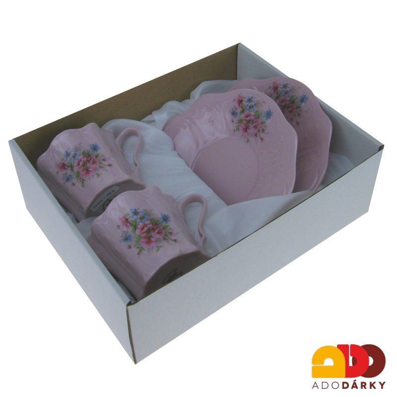 Sada šálků s podšálky růžový porcelán - gladys - drobné květy 0,12 l