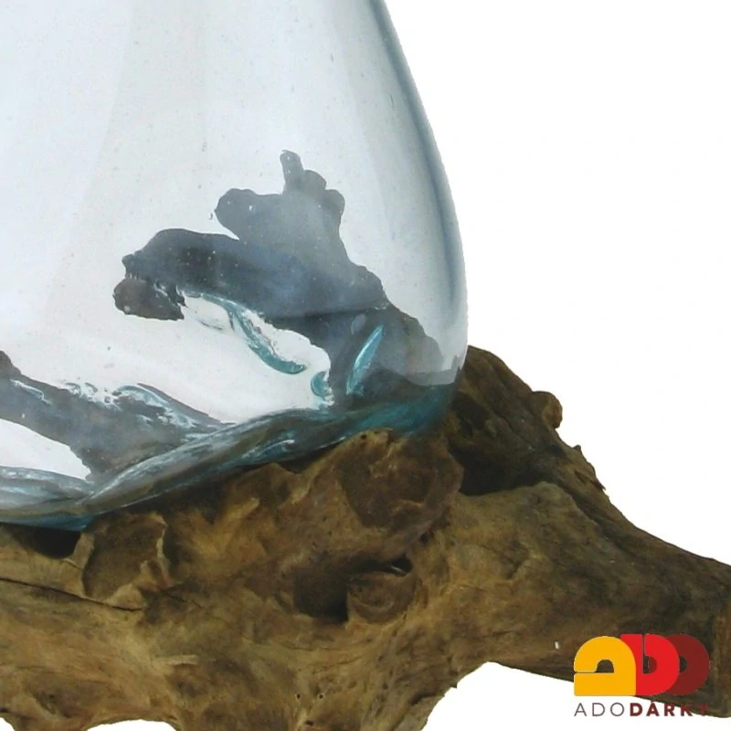 Skleněná váza v "dřevěném samorostu" 21 cm