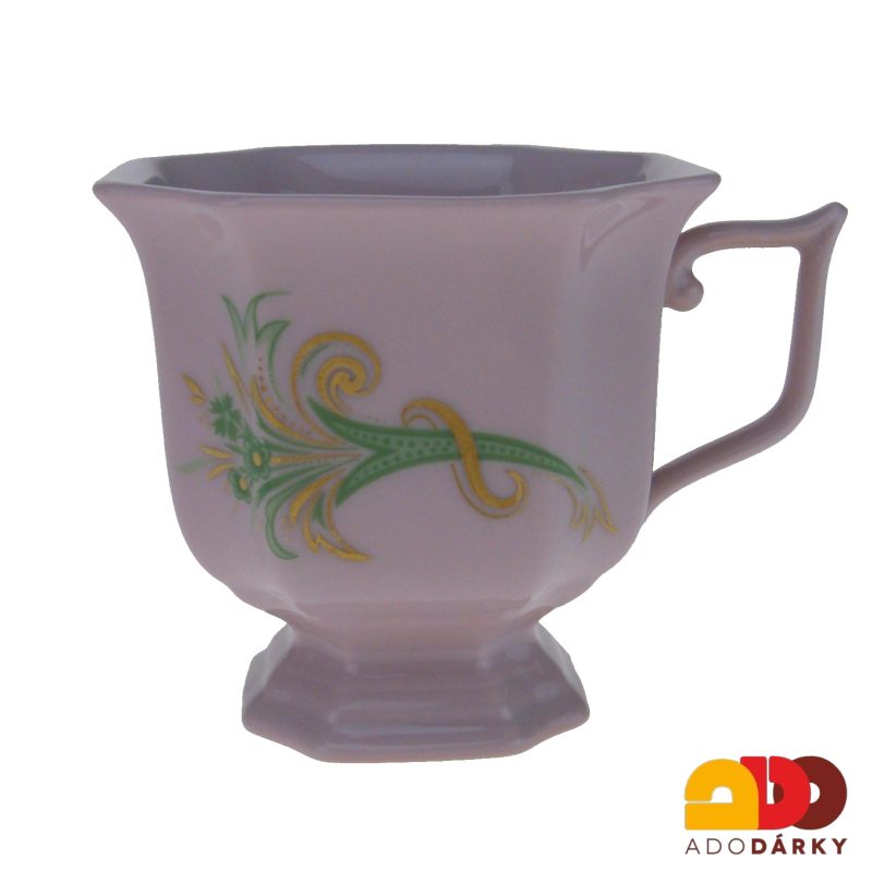 Sada kávových šálků s podšálky růžový porcelán zelený roh hojnosti 120 ml