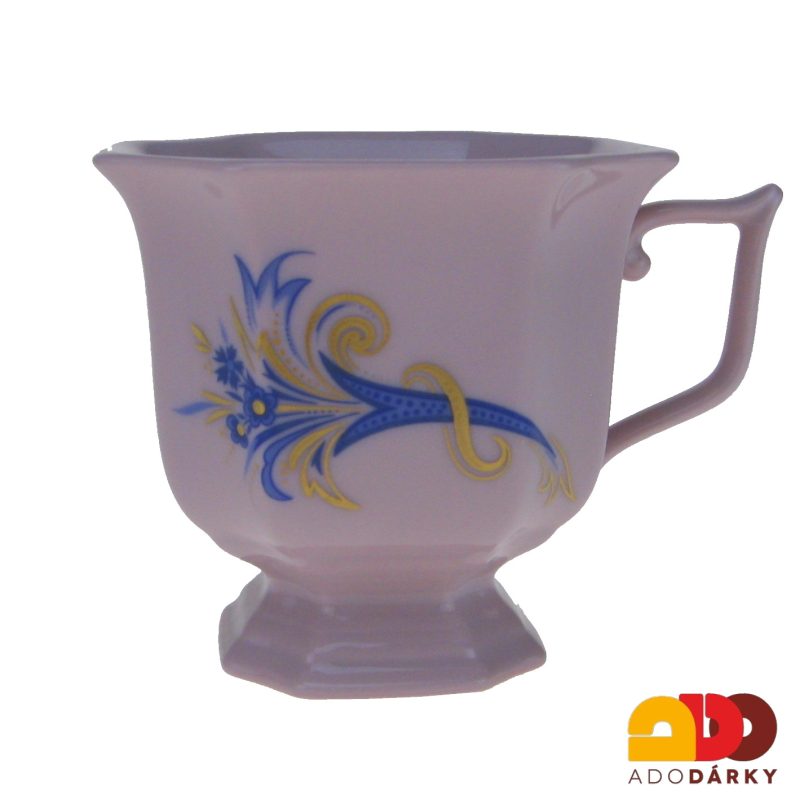 Sada kávových šálků s podšálky růžový porcelán modrý roh hojnosti 120 ml