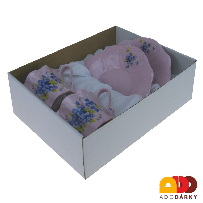 Sada šálků s podšálky růžový porcelán - pomněnky 0,12 l