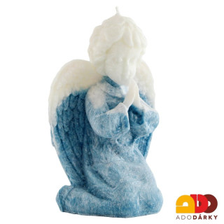 Svíčka klečící anděl azurově modrý 15 cm
