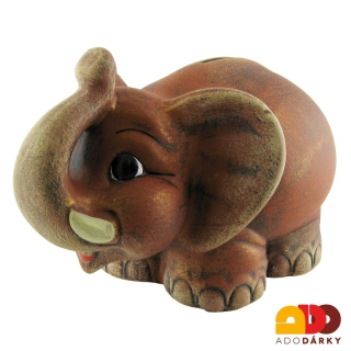 Pokladnička slon s chobotem hnědý 35 cm