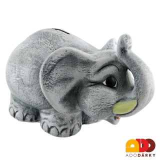 Pokladnička slon s chobotem šedý 30 cm