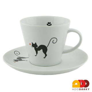 Šálek s podšálkem protahující se kočka 250 ml