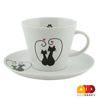 Šálek s podšálkem kočky v srdci 250 ml