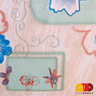 Teflonový ubrus béžový s květy na zelených čtvercích 120 x 120 cm