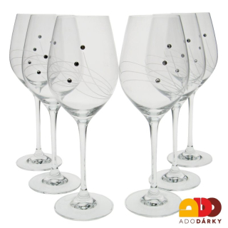 Sklenice na bílé víno se třemi kamínky Swarovski 360 ml sada 6 ks