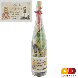 Láhev plná peněz "Vše nejlepší 50"