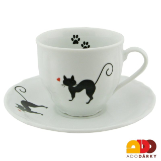 Šálek s podšálkem s protahující se kočkou 230 ml