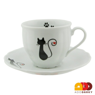 Šálek s podšálkem s kočkou se srdíčkem 230 ml