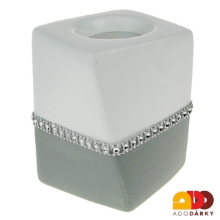 Svícen kostka šedý 9,5 x 12 cm