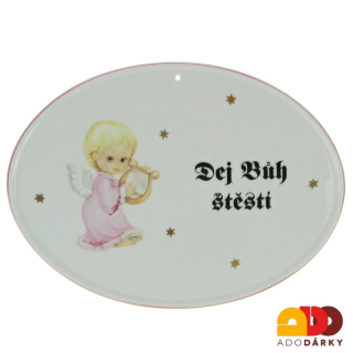 Domácí požehnání "Dej Bůh štěstí" andílek růžový 24,5 cm