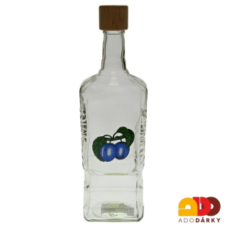 Láhev na slivovici hranatá s obrázkem švestek 0,7 l