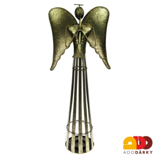 Plechový svícen anděl ve zlaté barvě s trubkou 80 cm
